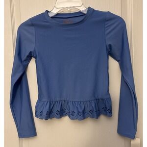 New Cat & Jack Rash Guard Blue Long Sleeve Ruffle  Beach Swim Shirt Girls  10/12
